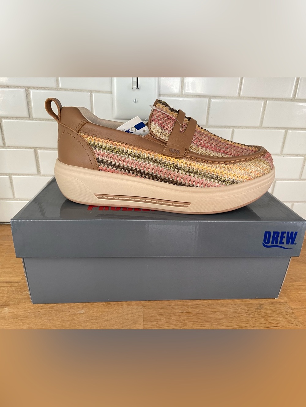 DREW Tan Leather-Trim Woven Multi-Color Slip-On Loafer EXTRA WIDE WIDTH